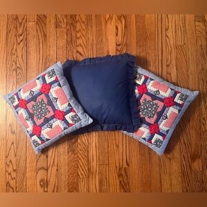 Quilted Accent Pillow Set, Red, White & Blue Americana Theme, Handmade